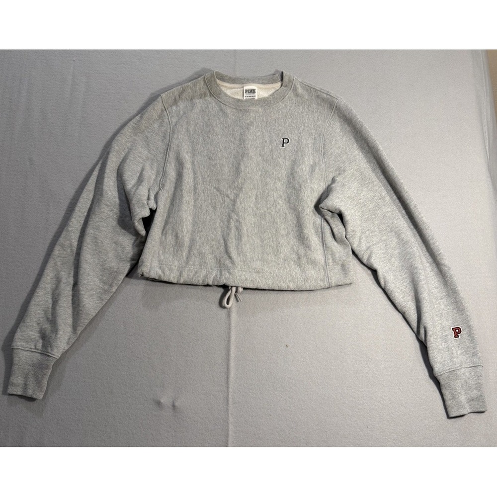 Victorias Secret PINK Cropped Sweatshirt Logo Size XS Gray